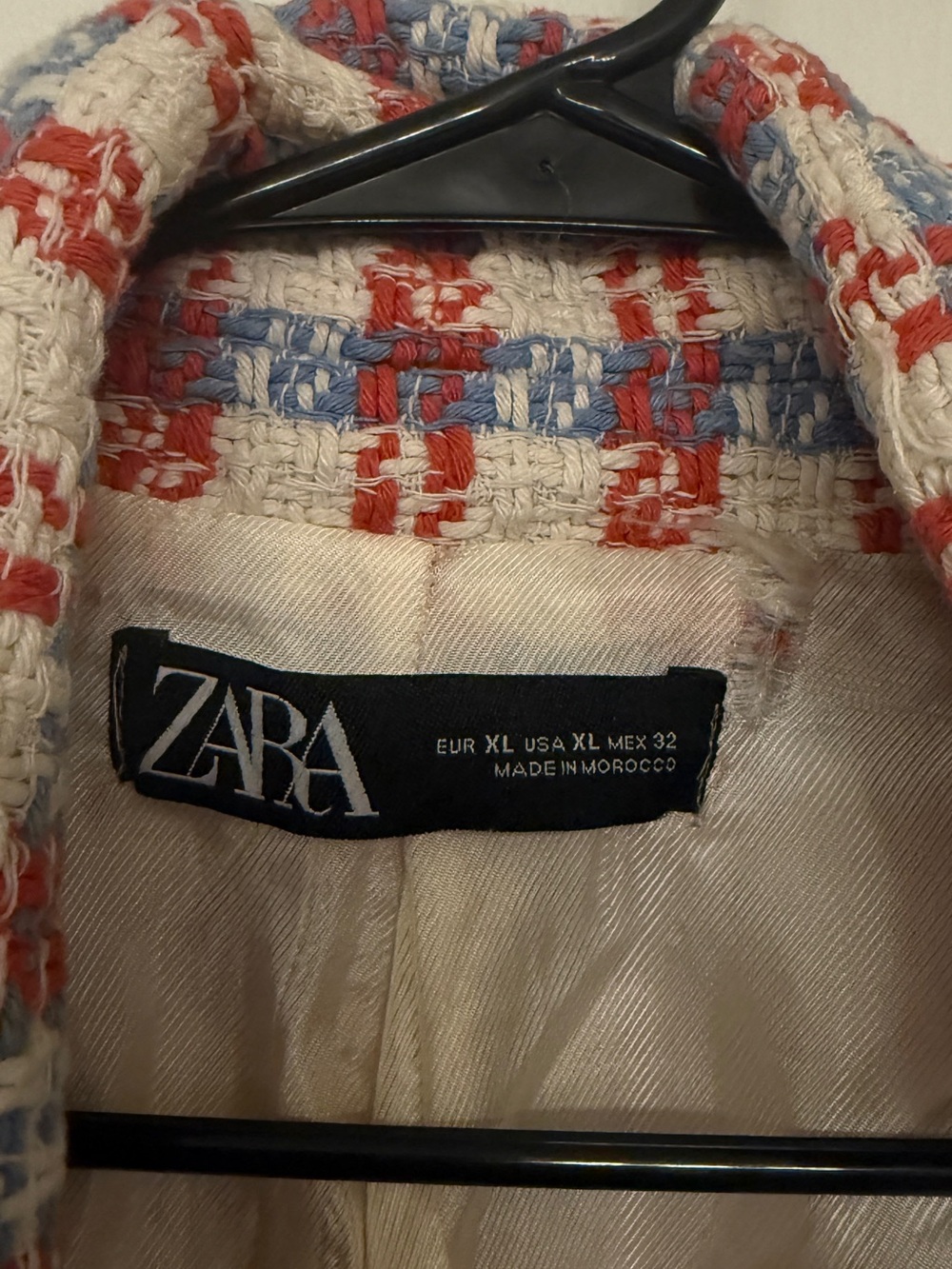 Zara Cream, Red & Blue Tweed Blazer Jacket - Picture 2 of 5